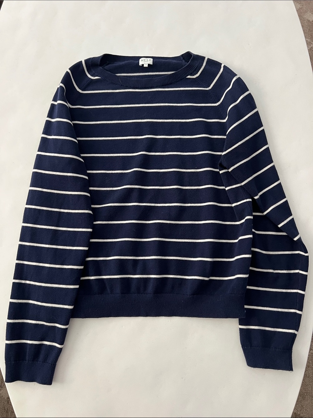 KULE 100% Cotton Navy Blue White Stripe Lightweight Crewneck Sweater Top Small
